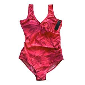 Ingear Red Orange Purple Pink Surplice Padded One Piece Swimsuit Size 14 NEW